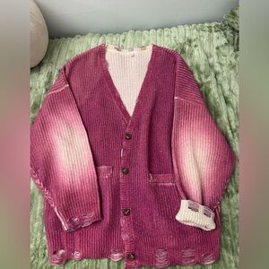 R13 Pink Ripped Oversize Merino Wool Cardigan Sweater Size S-M RRP$980